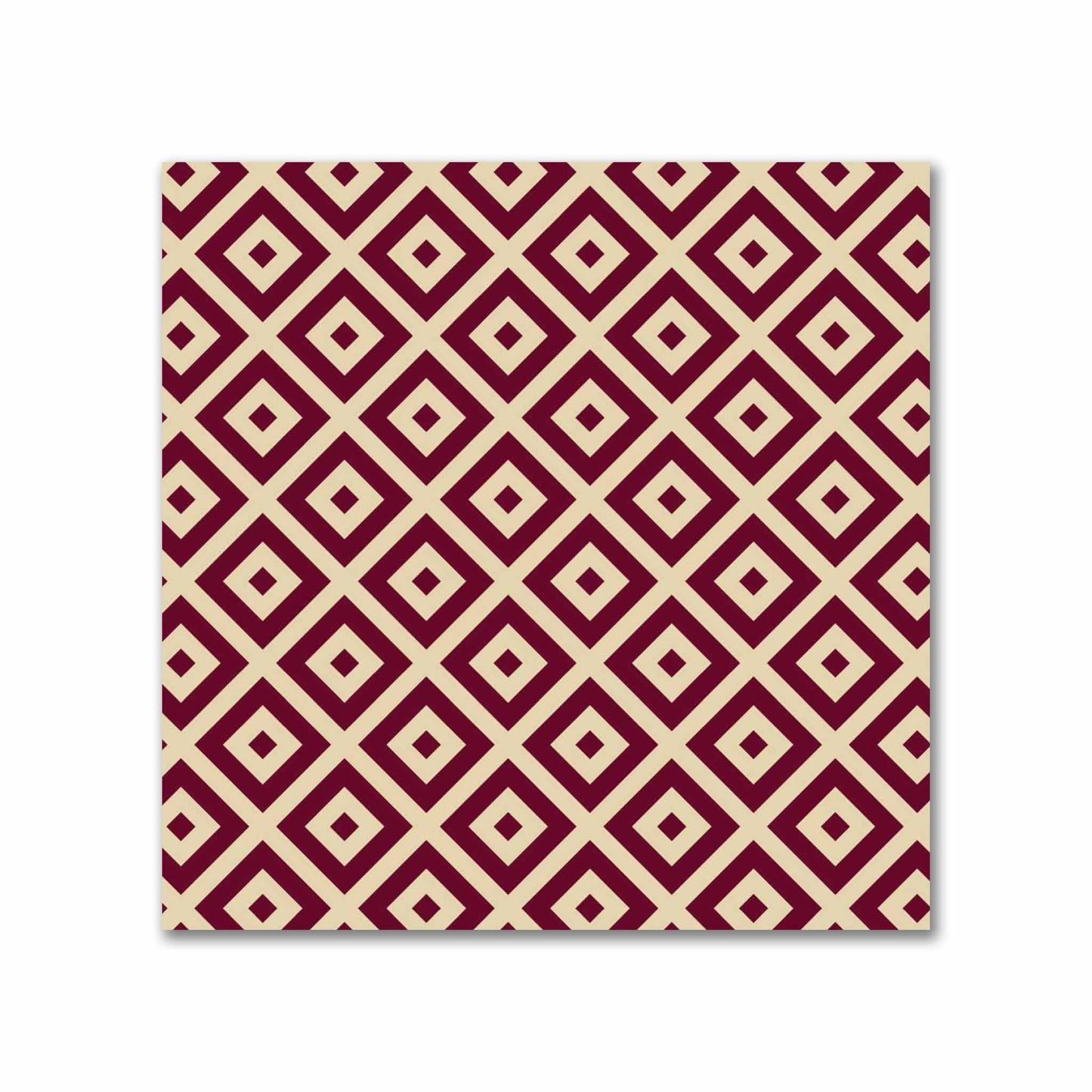 Tan Cotton Sateen Fabric with Burgundy Red Repeating Square Motif Print | FACS-1284-122