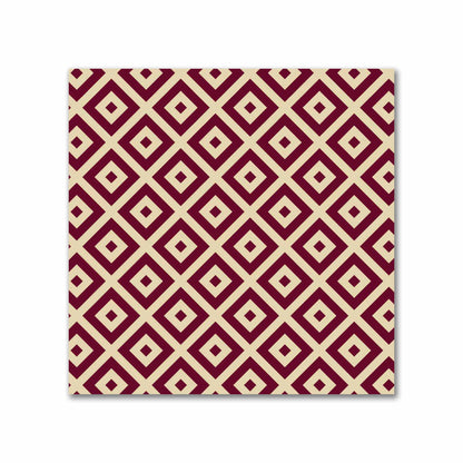 Tan Cotton Sateen Fabric with Burgundy Red Repeating Square Motif Print | FACS-1284-122