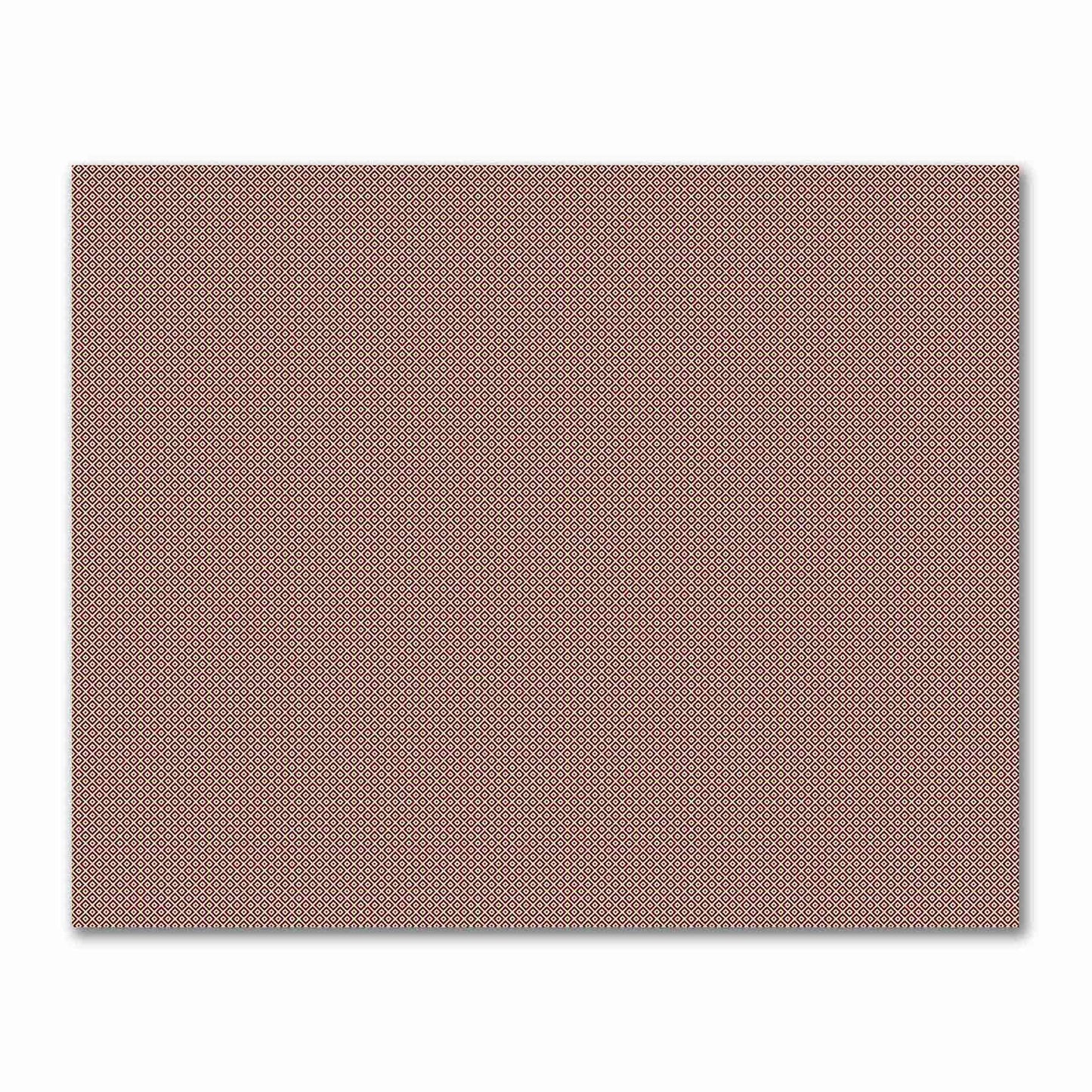 Tan Cotton Sateen Fabric with Burgundy Red Repeating Square Motif Print | FACS-1284-122