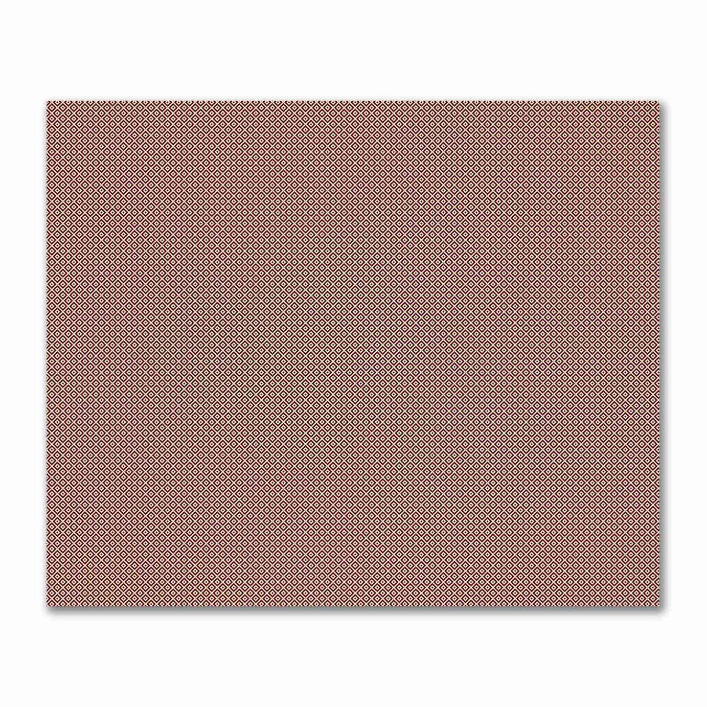 Tan Cotton Sateen Fabric with Burgundy Red Repeating Square Motif Print | FACS-1284-122