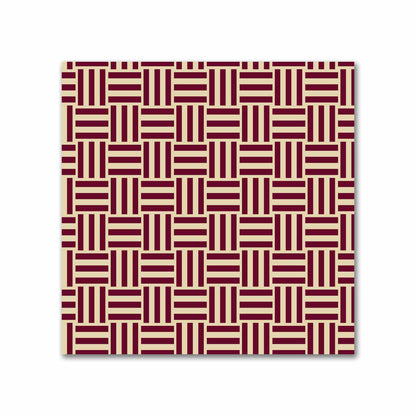 Tan Cotton Sateen Fabric with Burgundy Red Single Weave Motif Print | FACS-1284-142