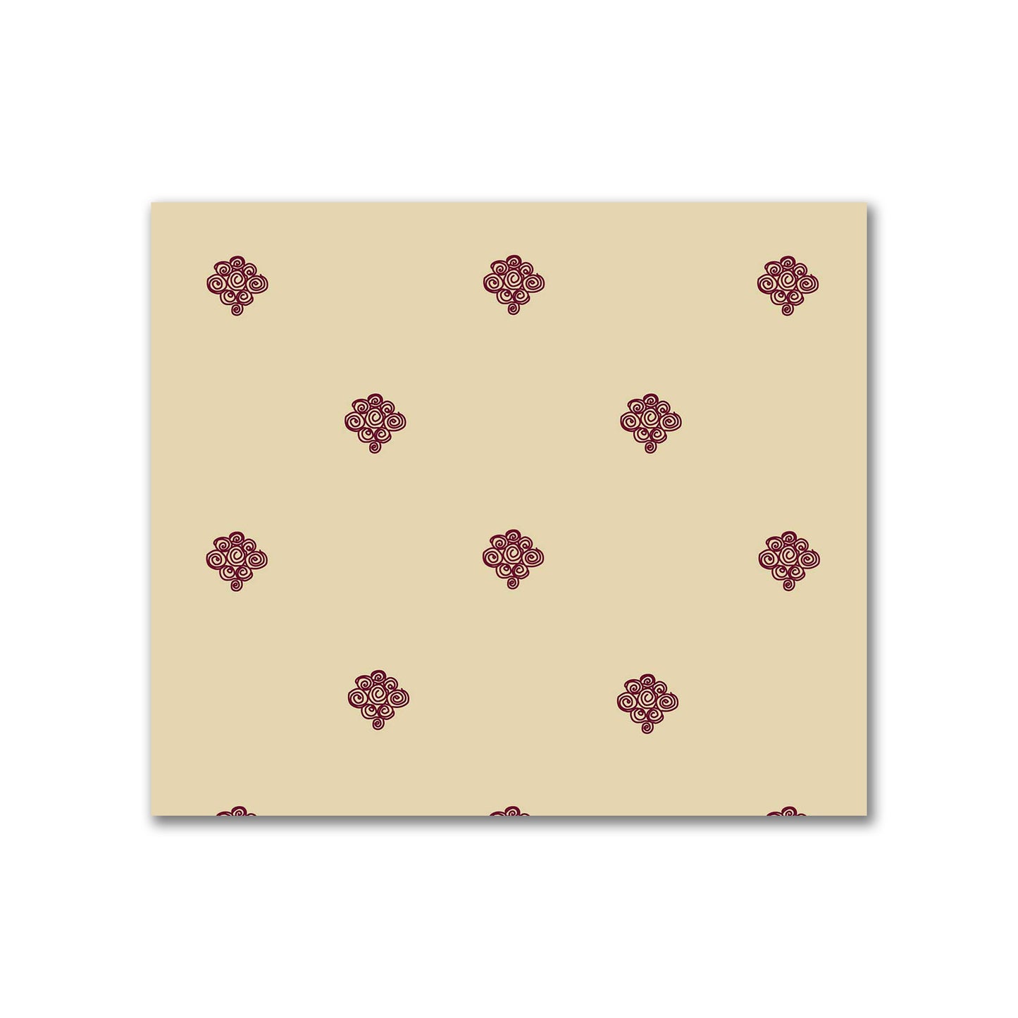Tan Cotton Sateen Fabric with Burgundy Red Hand-painted Swizzle Motif Print | FACS-1284-171
