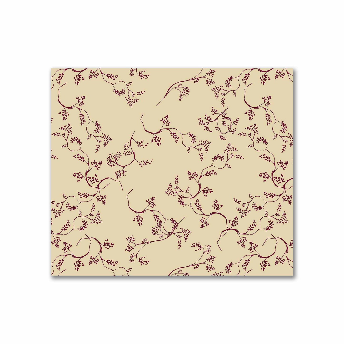 Tan Cotton Sateen Fabric with Burgundy Red Hand-painted Vine Print | FACS-1284-181