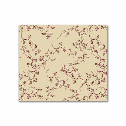 Tan Cotton Sateen Fabric with Burgundy Red Hand-painted Vine Print | FACS-1284-181
