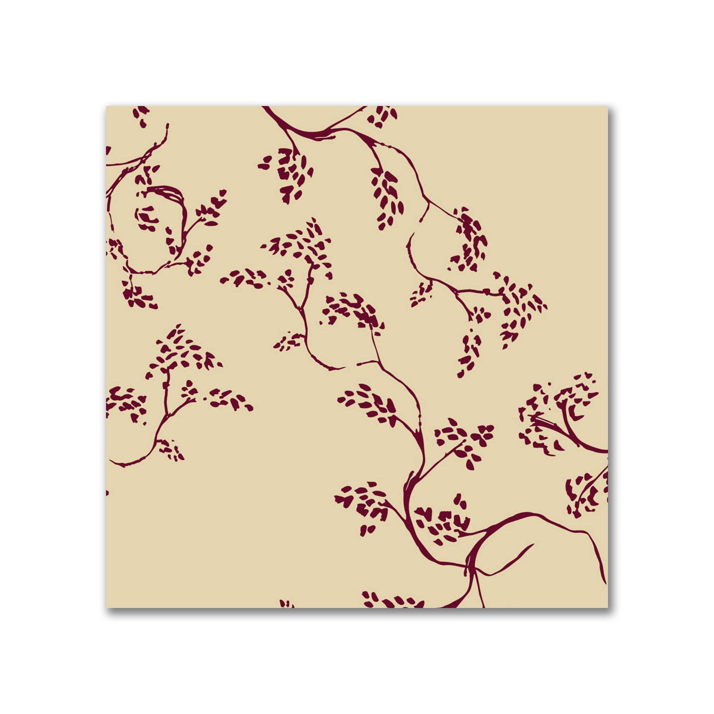 Tan Cotton Sateen Fabric with Burgundy Red Hand-painted Vine Print | FACS-1284-181