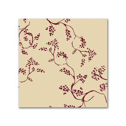 Tan Cotton Sateen Fabric with Burgundy Red Hand-painted Vine Print | FACS-1284-181