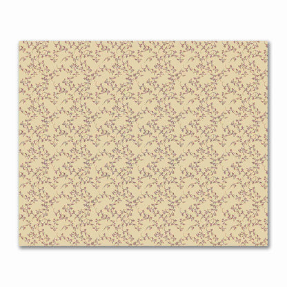 Tan Cotton Sateen Fabric with Burgundy Red Hand-painted Vine Print | FACS-1284-181