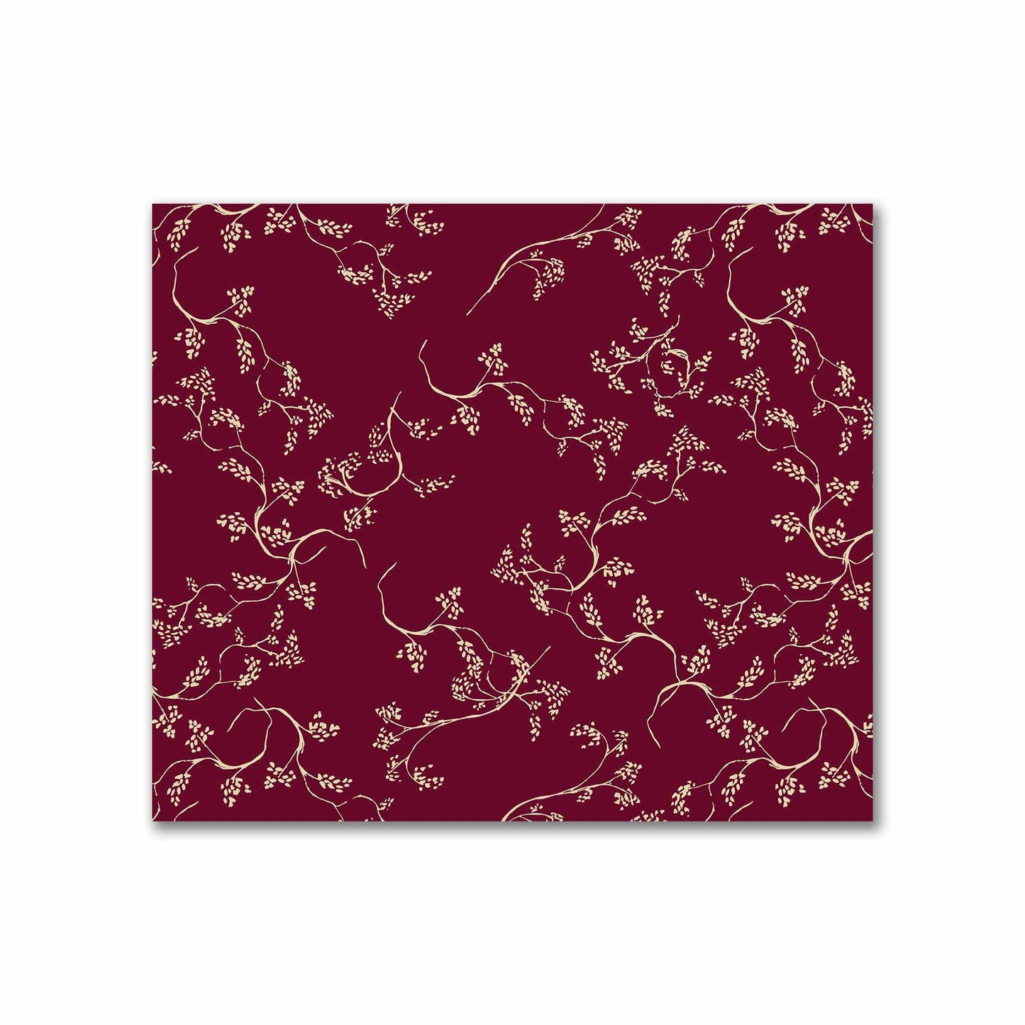 Burgundy Red Cotton Sateen Fabric with Tan Vine Print  | FACS-1284-182