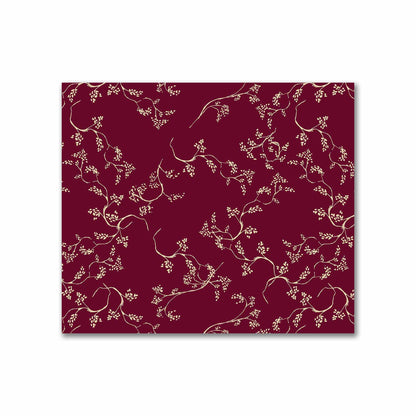 Burgundy Red Cotton Sateen Fabric with Tan Vine Print  | FACS-1284-182