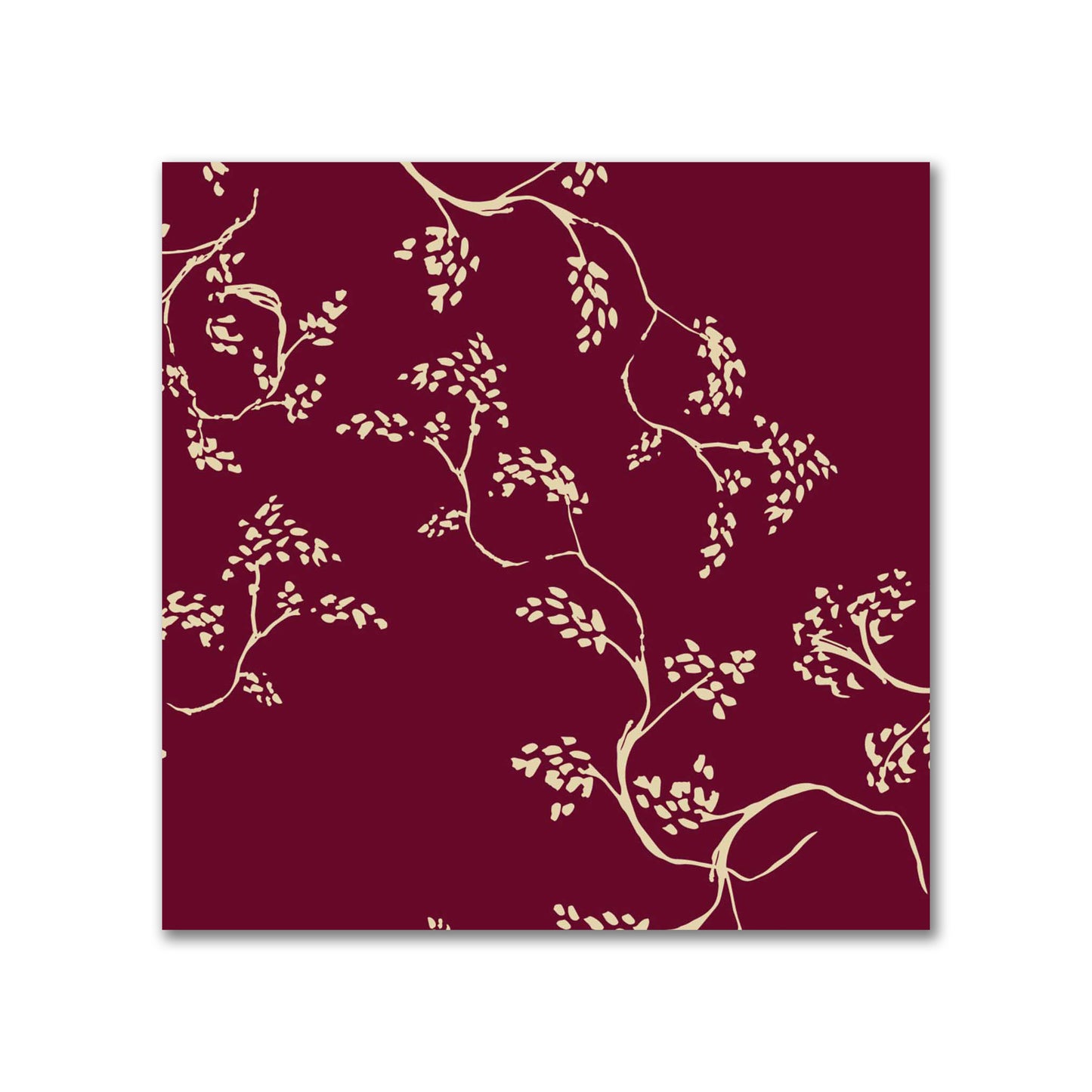 Burgundy Red Cotton Sateen Fabric with Tan Vine Print  | FACS-1284-182