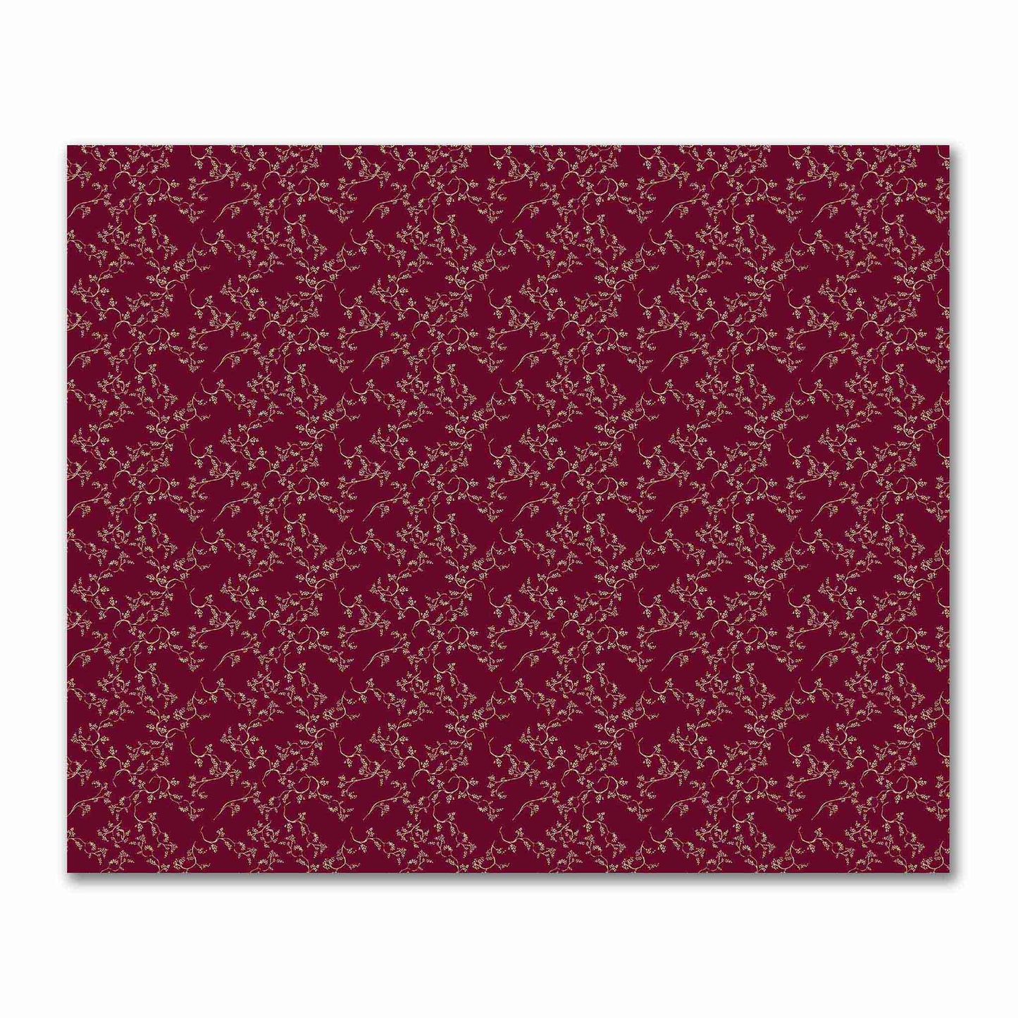 Burgundy Red Cotton Sateen Fabric with Tan Vine Print  | FACS-1284-182