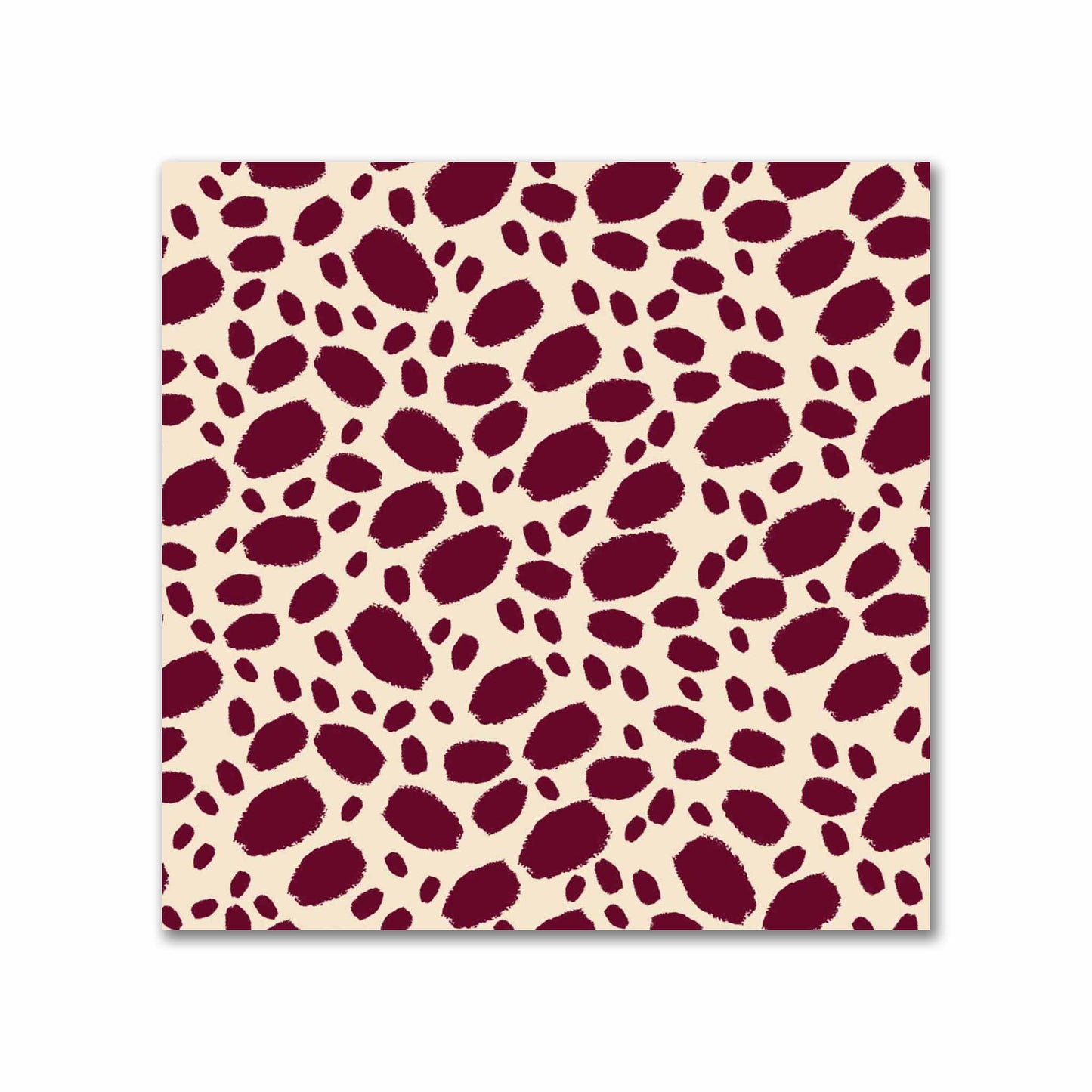 Beige Cotton Sateen Fabric with Burgundy Red Hand-painted Dab Motif Print | FACS-1285-092