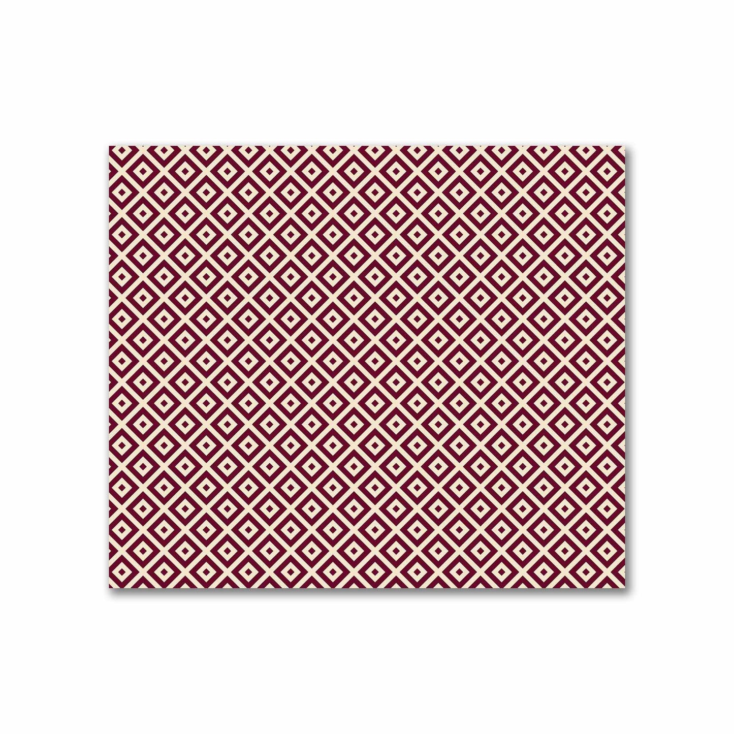 Beige Cotton Sateen Fabric with Burgundy Red Repeating Square Motif Print | FACS-1285-122