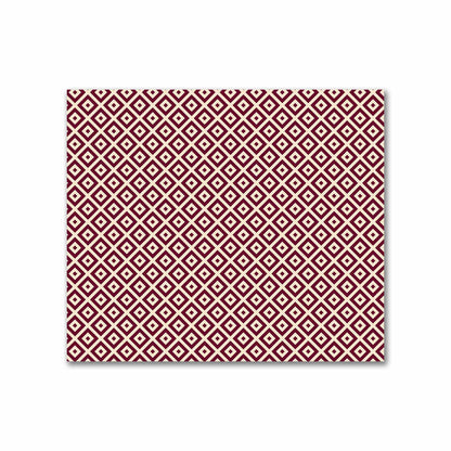 Beige Cotton Sateen Fabric with Burgundy Red Repeating Square Motif Print | FACS-1285-122
