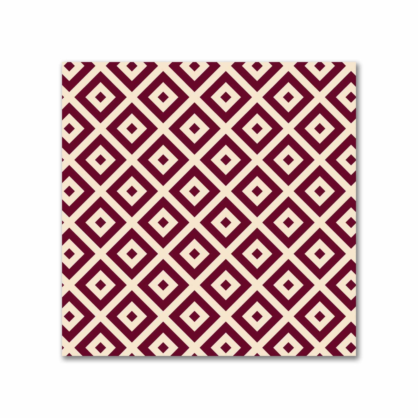 Beige Cotton Sateen Fabric with Burgundy Red Repeating Square Motif Print | FACS-1285-122