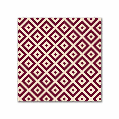 Beige Cotton Sateen Fabric with Burgundy Red Repeating Square Motif Print | FACS-1285-122