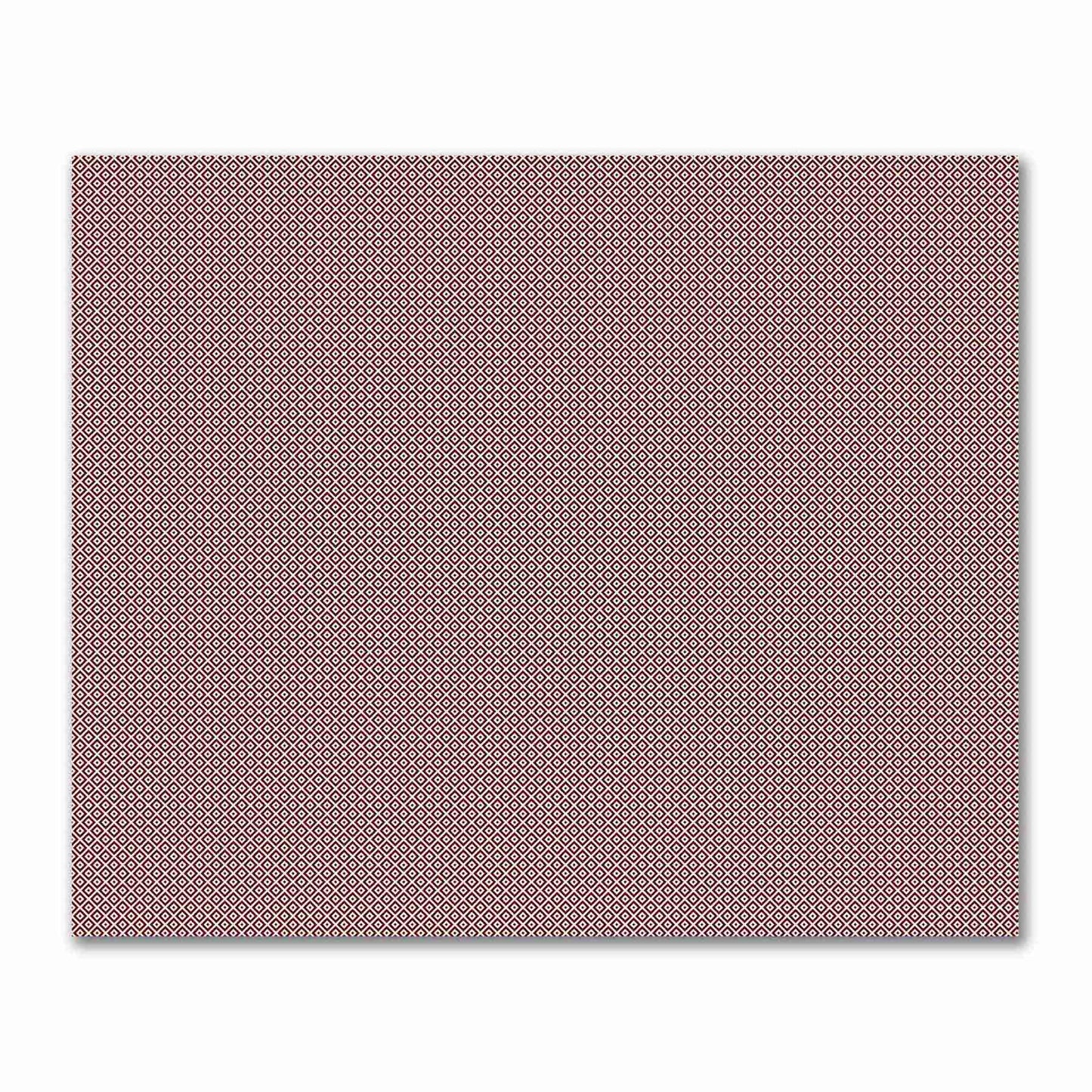 Beige Cotton Sateen Fabric with Burgundy Red Repeating Square Motif Print | FACS-1285-122