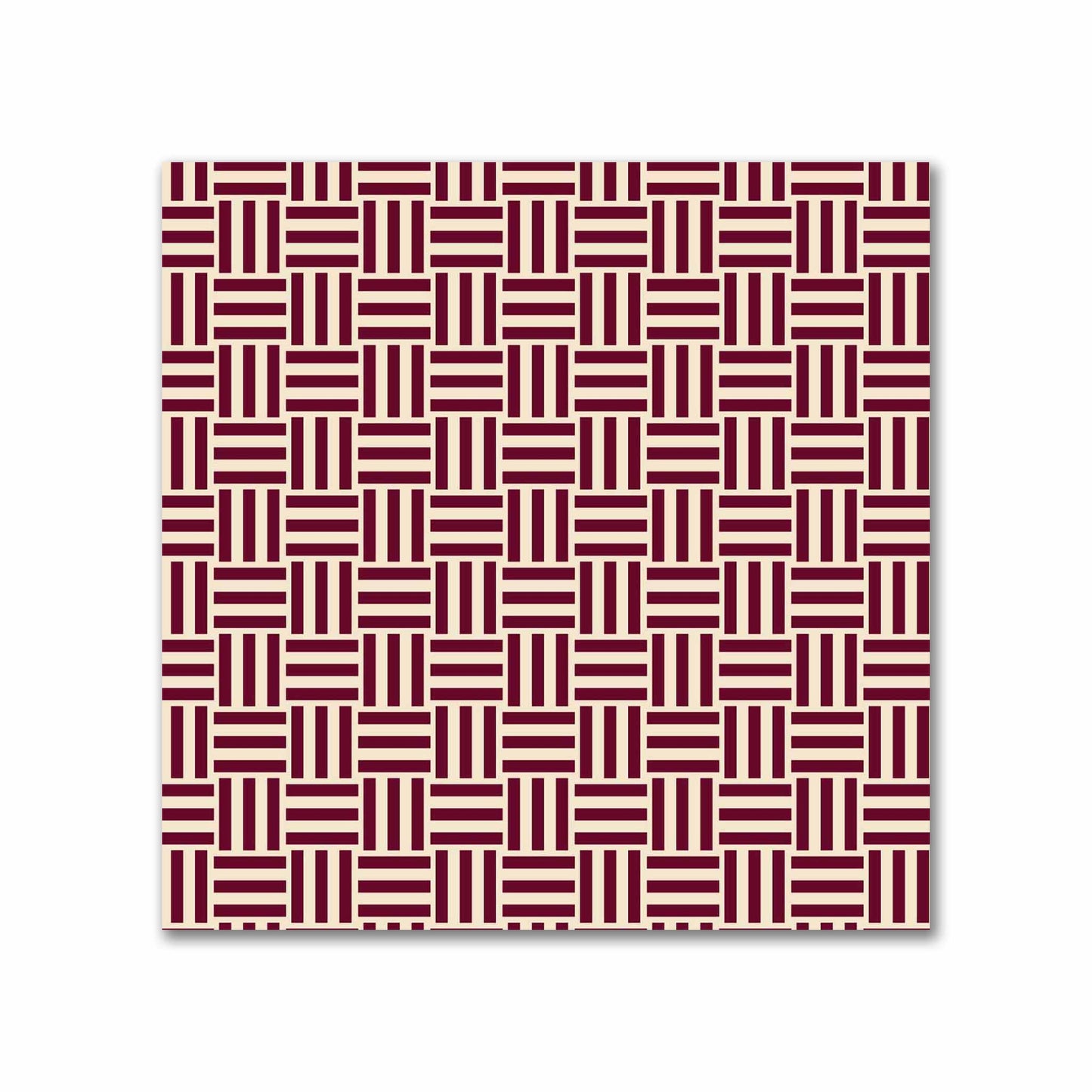 Beige Cotton Sateen Fabric with Burgundy Red Double Weave Motif Print | FACS-1285-144