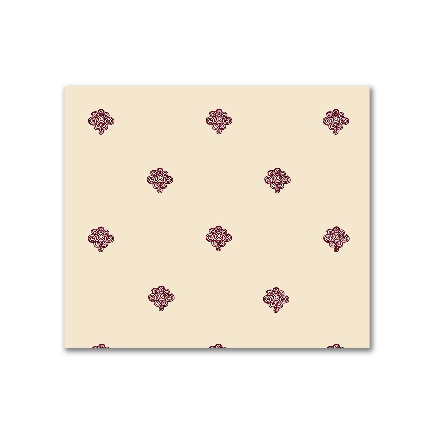 Beige Cotton Sateen Fabric with Burgundy Red Hand-painted Swizzle Motif Print | FACS-1285-171