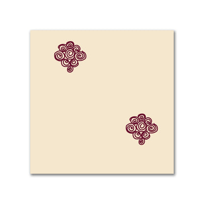 Beige Cotton Sateen Fabric with Burgundy Red Hand-painted Swizzle Motif Print | FACS-1285-171