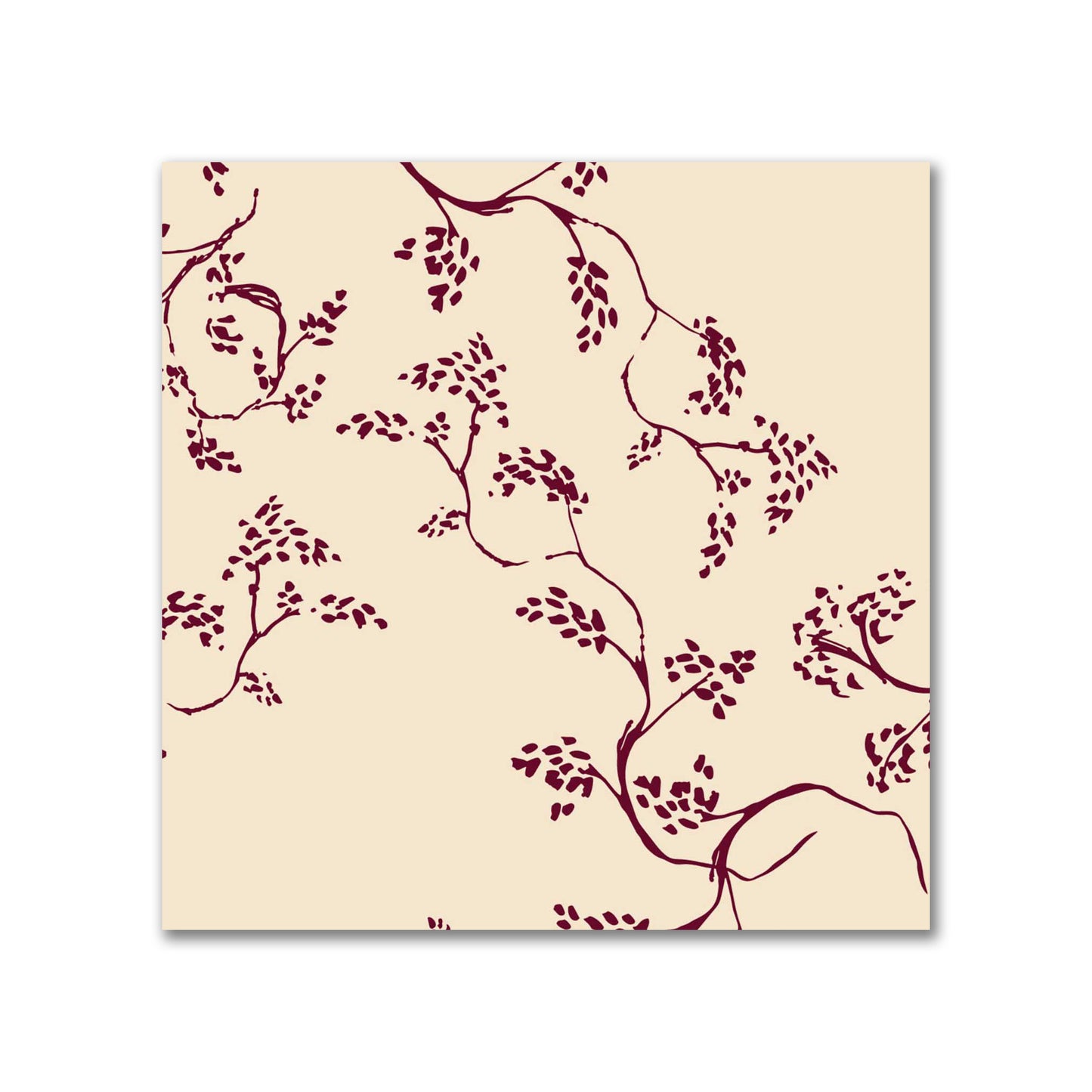 Beige Cotton Sateen Fabric with Burgundy Red Hand-painted Vine Print | FACS-1285-181