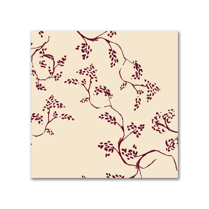 Beige Cotton Sateen Fabric with Burgundy Red Hand-painted Vine Print | FACS-1285-181