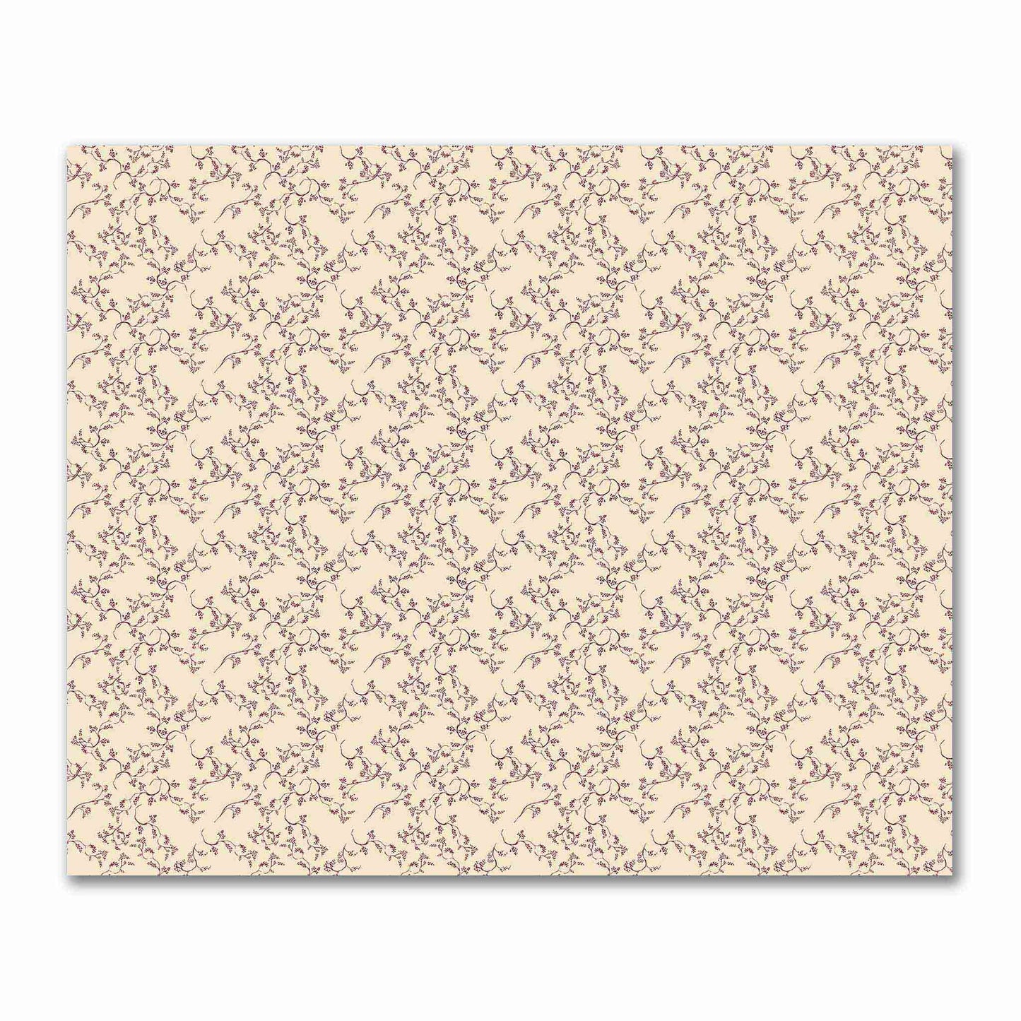 Beige Cotton Sateen Fabric with Burgundy Red Hand-painted Vine Print | FACS-1285-181