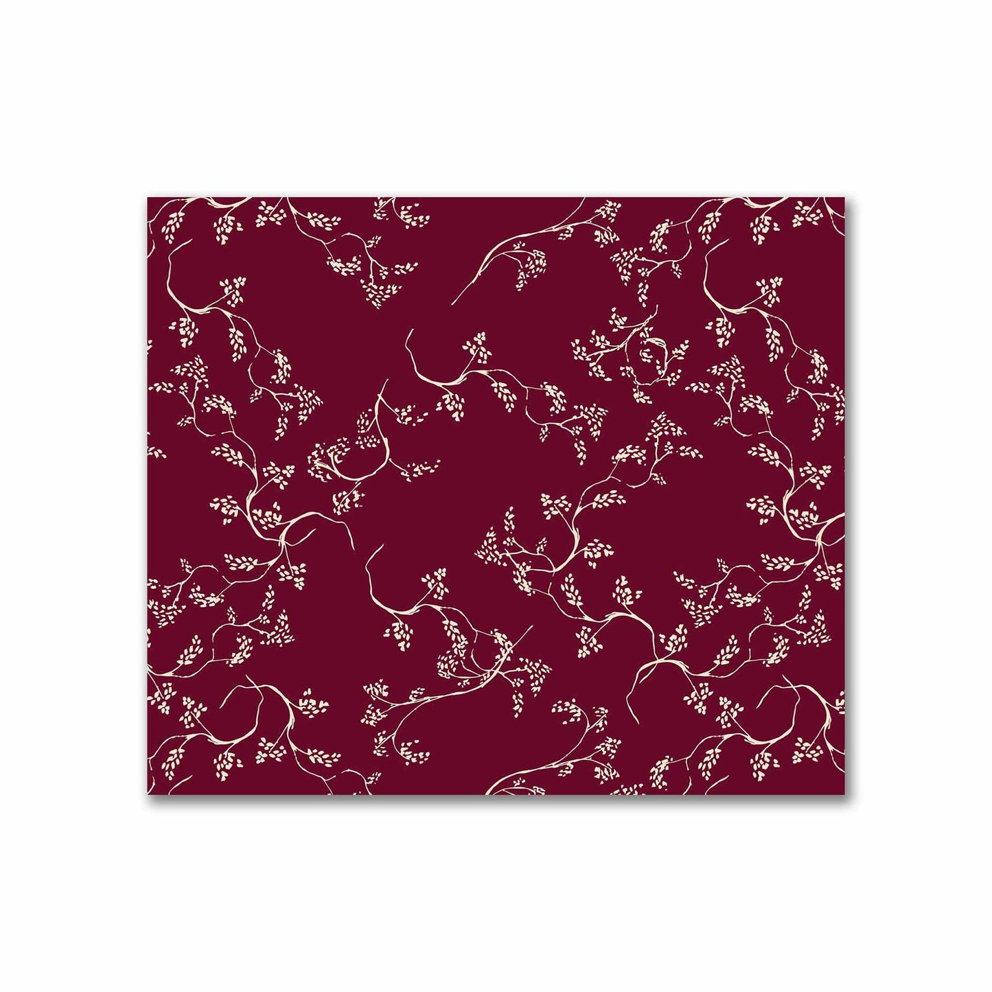 Burgundy Red Cotton Sateen Fabric with Beige Vine Print  | FACS-1285-182
