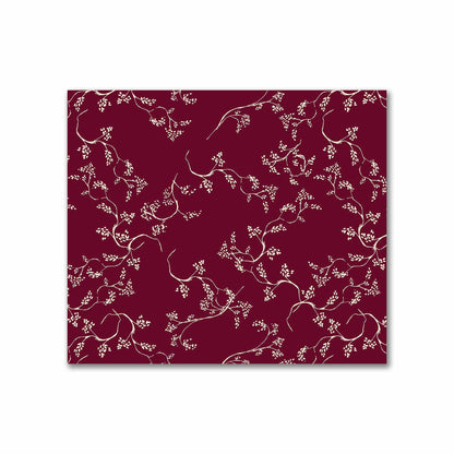 Burgundy Red Cotton Sateen Fabric with Beige Vine Print  | FACS-1285-182