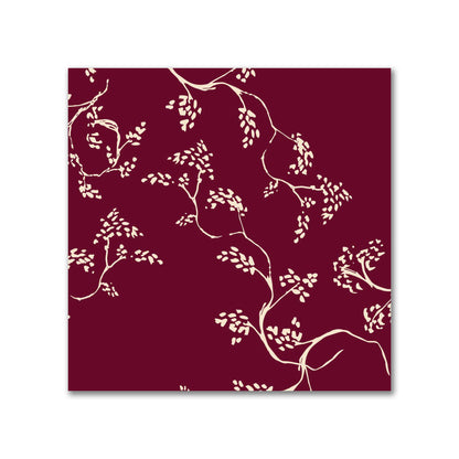 Burgundy Red Cotton Sateen Fabric with Beige Vine Print  | FACS-1285-182
