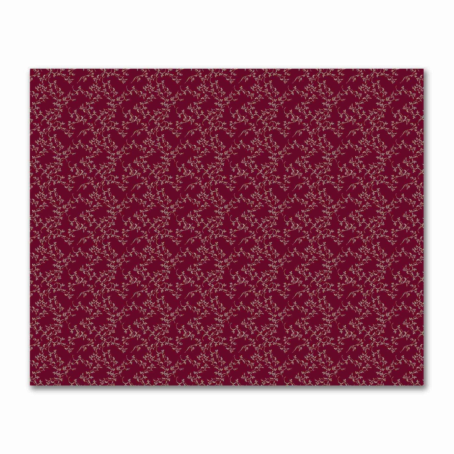 Burgundy Red Cotton Sateen Fabric with Beige Vine Print  | FACS-1285-182