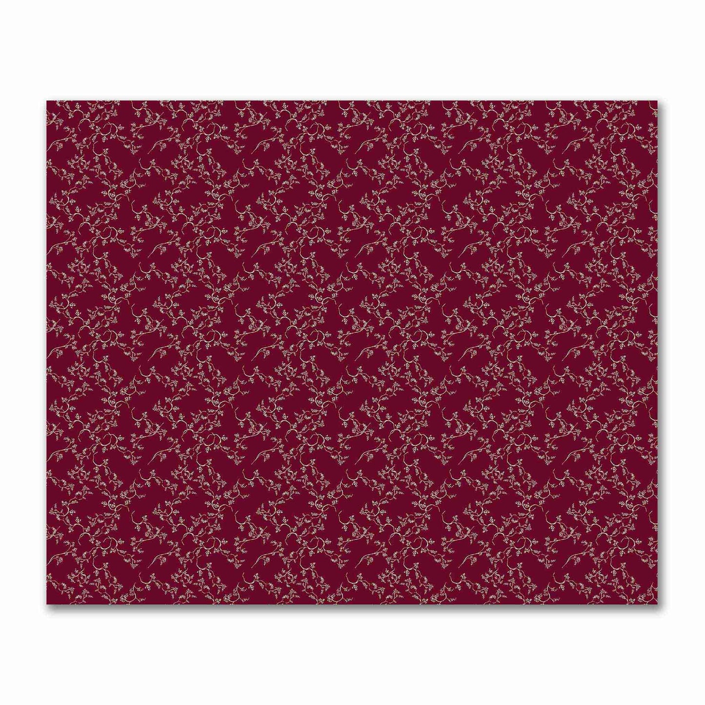 Burgundy Red Cotton Sateen Fabric with Beige Vine Print  | FACS-1285-182