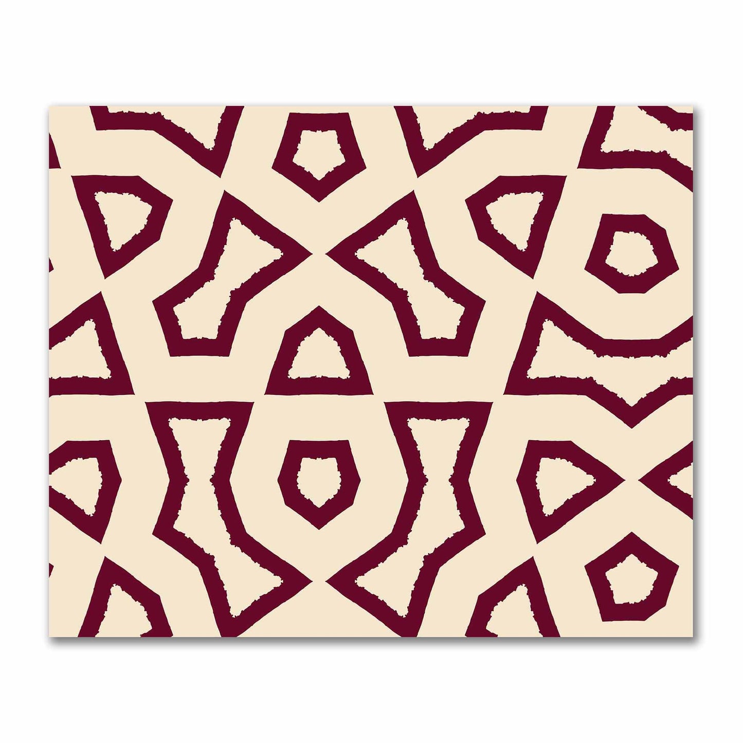 Beige Cotton Sateen Fabric with Bold Burgundy Red Graphic  | FACS-1285-391