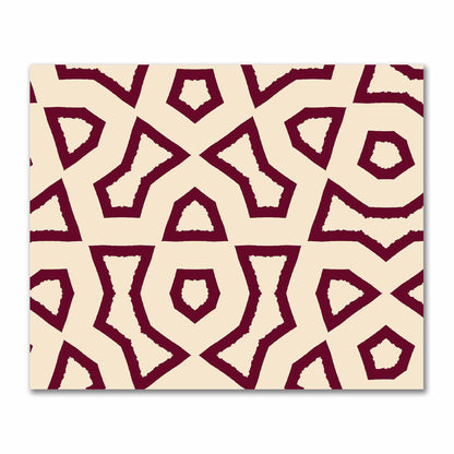 Beige Cotton Sateen Fabric with Bold Burgundy Red Graphic  | FACS-1285-391
