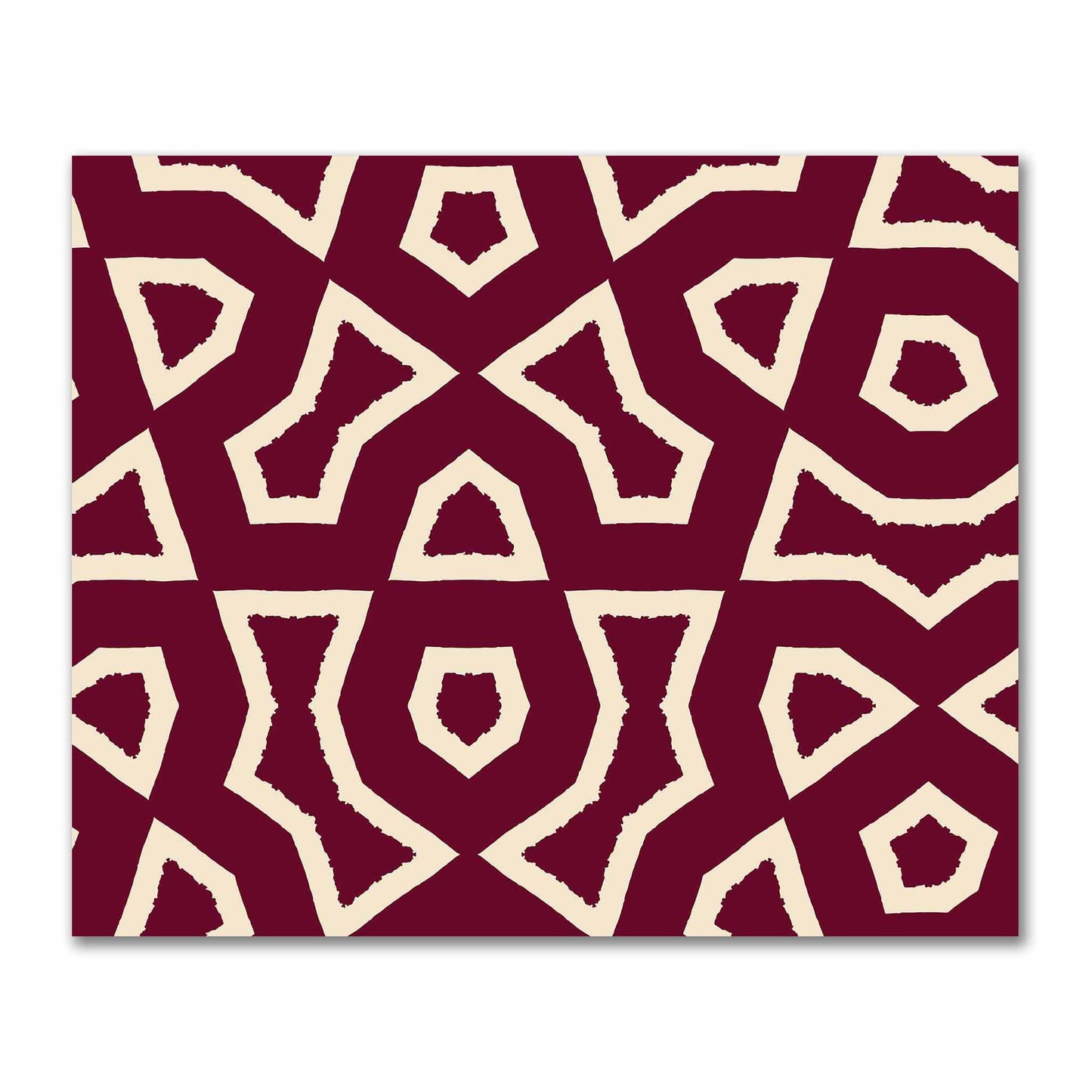 Burgundy Red Cotton Sateen Fabric with Bold Beige Graphic  | FACS-1285-392