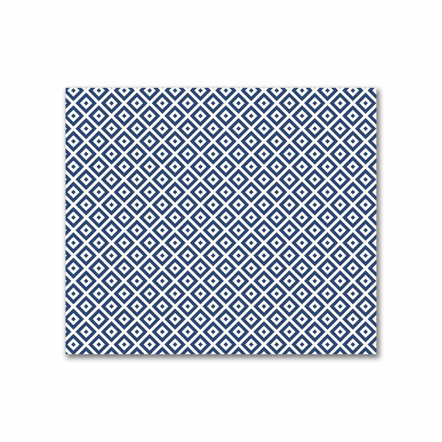 Off-White Cotton Sateen Fabric with Royal Blue Repeating Square Motif Print | FACS-1291-122