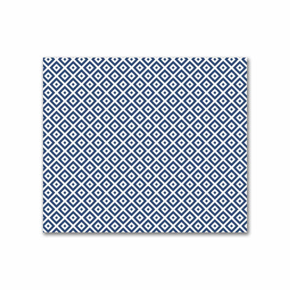 Off-White Cotton Sateen Fabric with Royal Blue Repeating Square Motif Print | FACS-1291-122