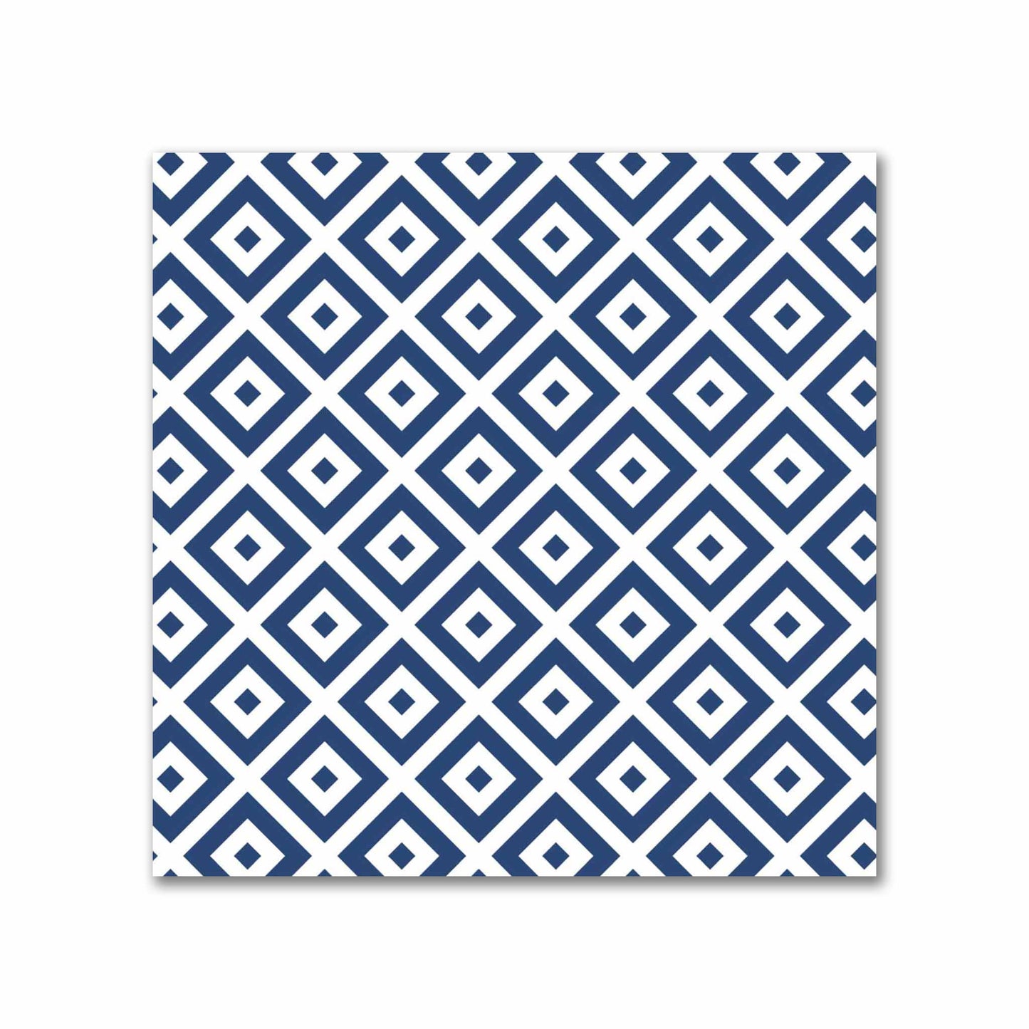 Off-White Cotton Sateen Fabric with Royal Blue Repeating Square Motif Print | FACS-1291-122