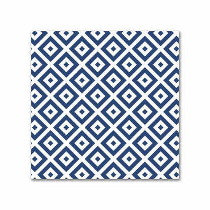 Off-White Cotton Sateen Fabric with Royal Blue Repeating Square Motif Print | FACS-1291-122