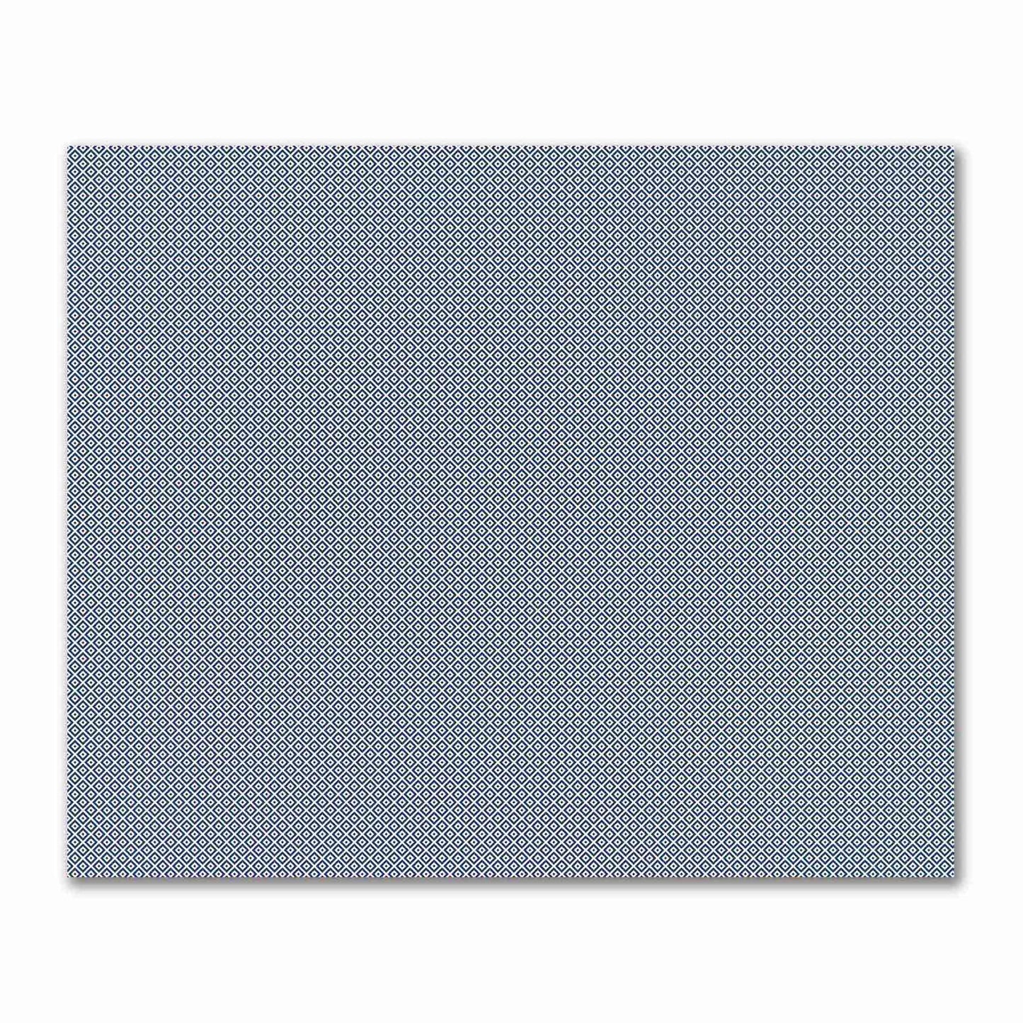 Off-White Cotton Sateen Fabric with Royal Blue Repeating Square Motif Print | FACS-1291-122