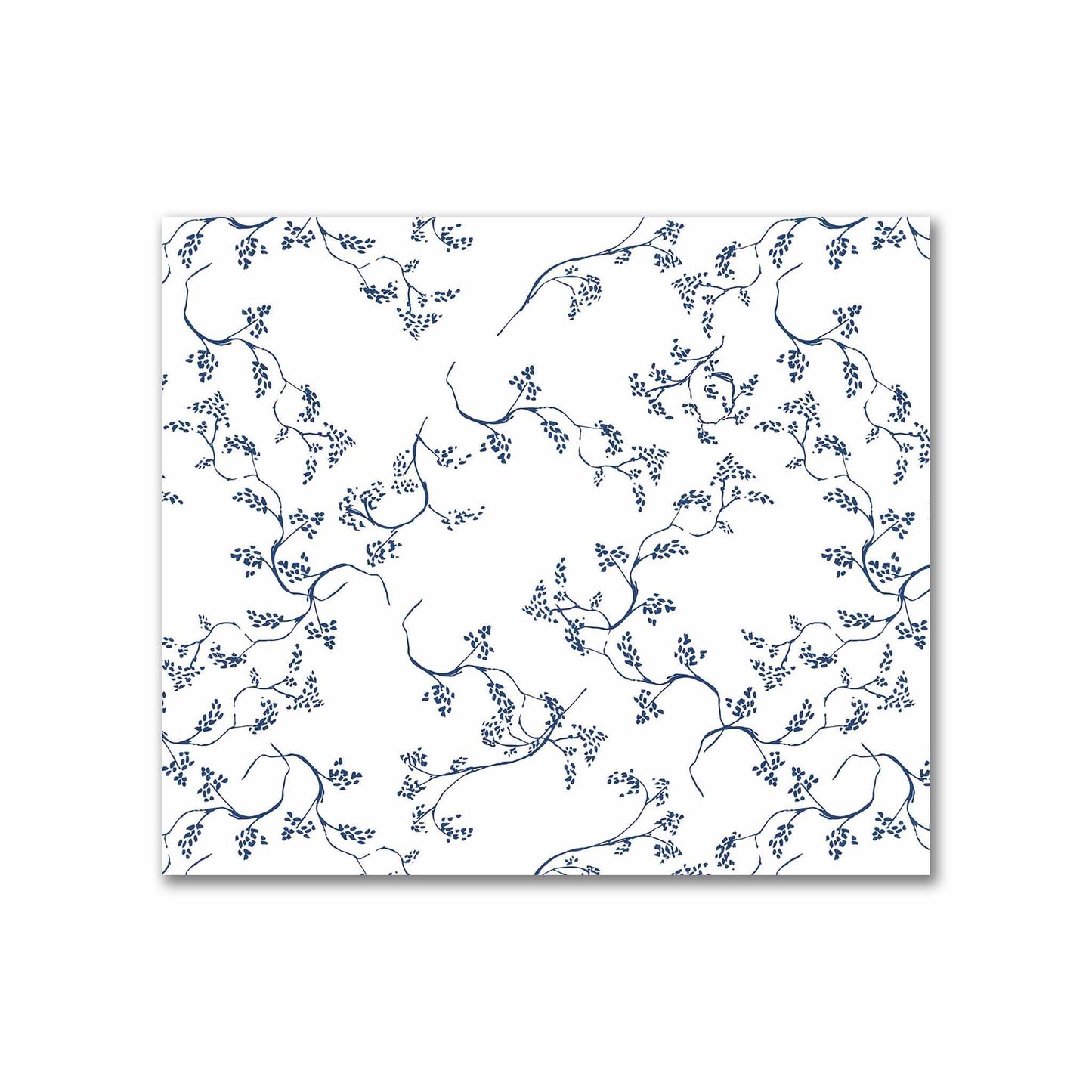 Off-White Cotton Sateen Fabric with Royal Blue Hand-painted Vine Print | FACS-1291-181