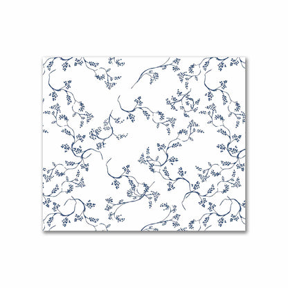 Off-White Cotton Sateen Fabric with Royal Blue Hand-painted Vine Print | FACS-1291-181
