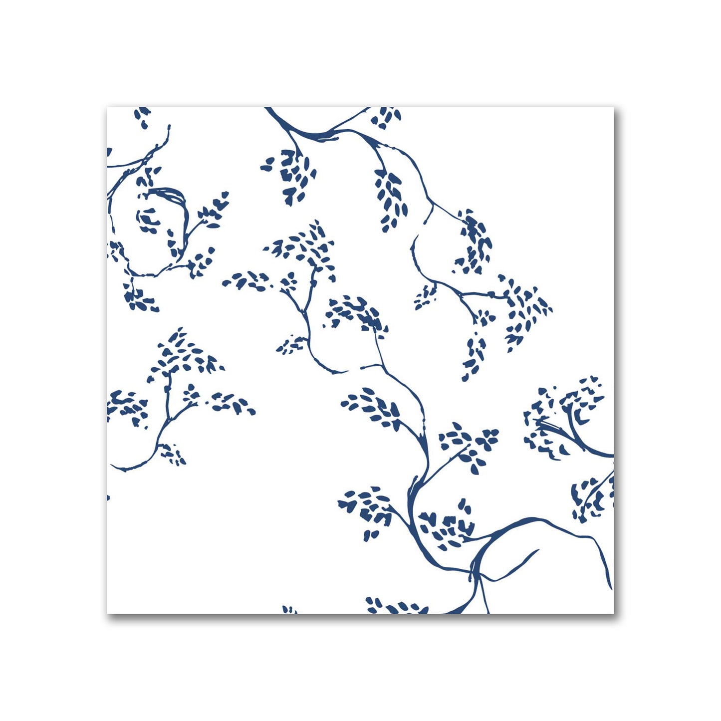 Off-White Cotton Sateen Fabric with Royal Blue Hand-painted Vine Print | FACS-1291-181