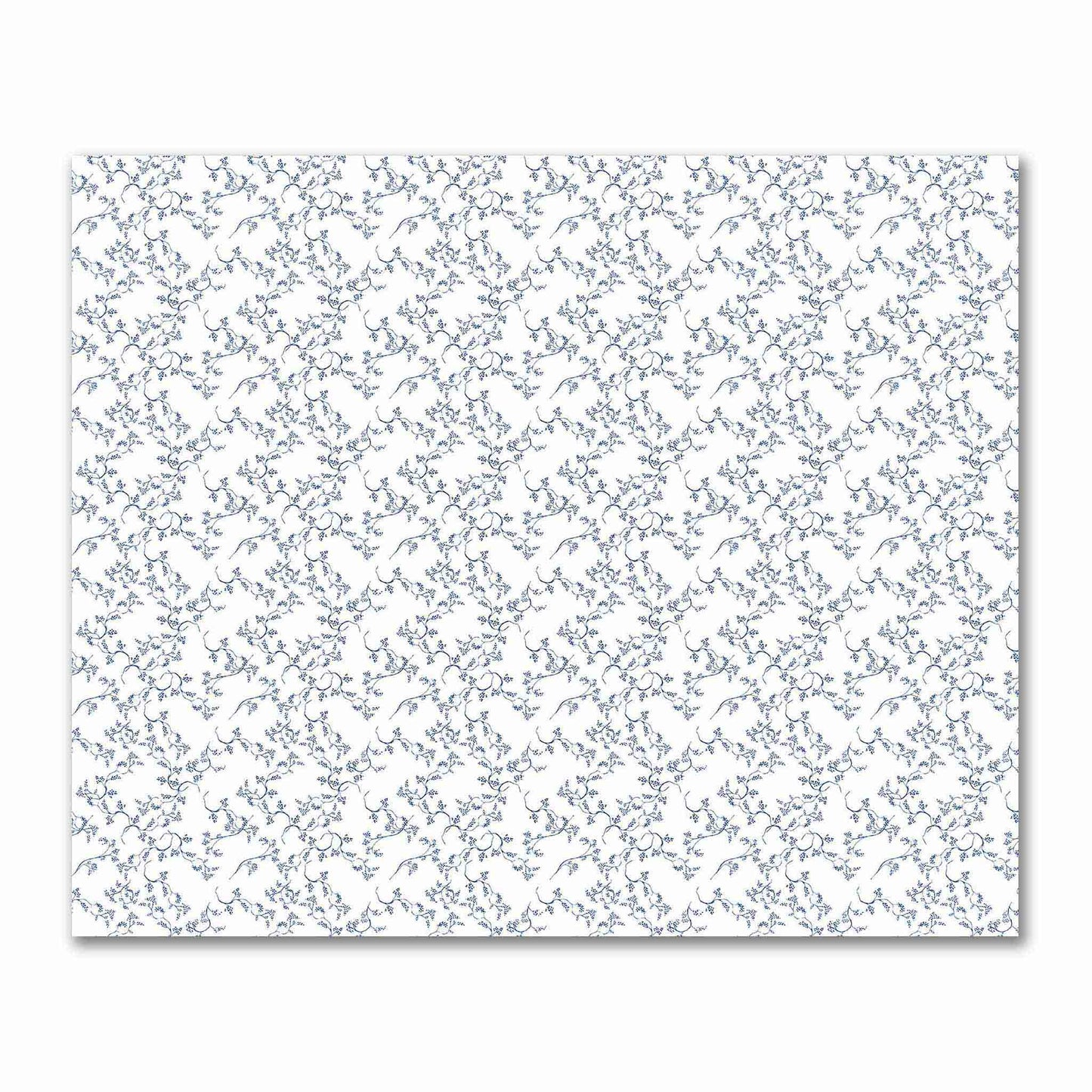 Off-White Cotton Sateen Fabric with Royal Blue Hand-painted Vine Print | FACS-1291-181