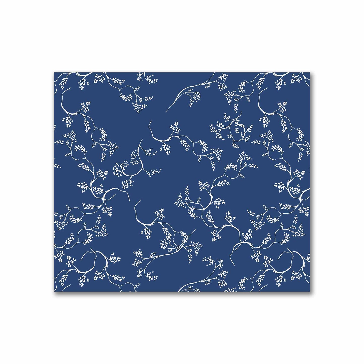Royal Blue Cotton Sateen Fabric with Off-White Vine Print  | FACS-1291-182