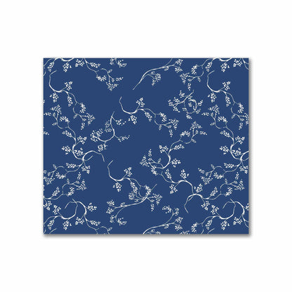 Royal Blue Cotton Sateen Fabric with Off-White Vine Print  | FACS-1291-182