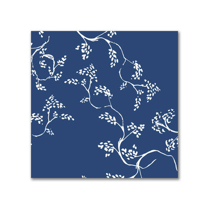 Royal Blue Cotton Sateen Fabric with Off-White Vine Print  | FACS-1291-182
