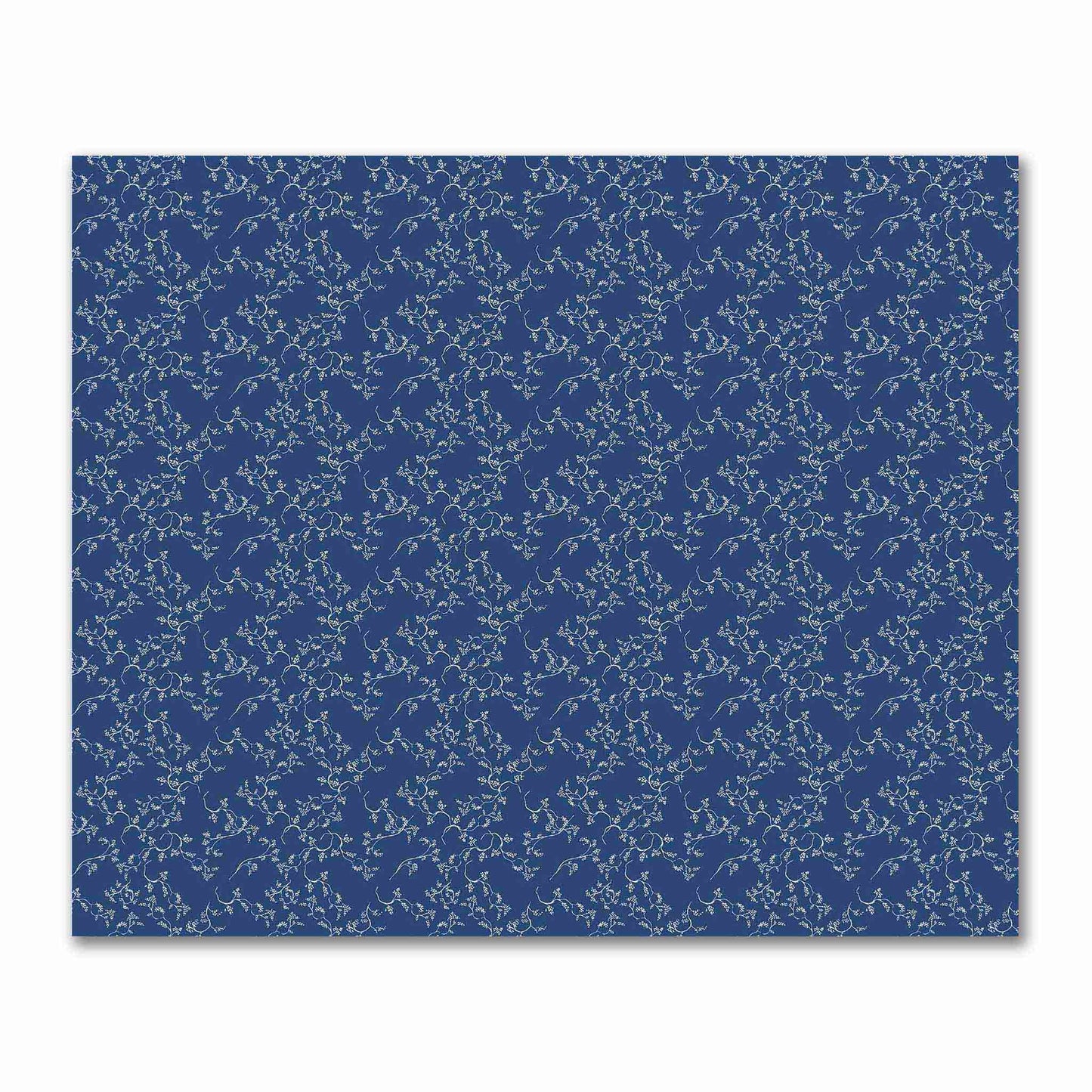 Royal Blue Cotton Sateen Fabric with Off-White Vine Print  | FACS-1291-182