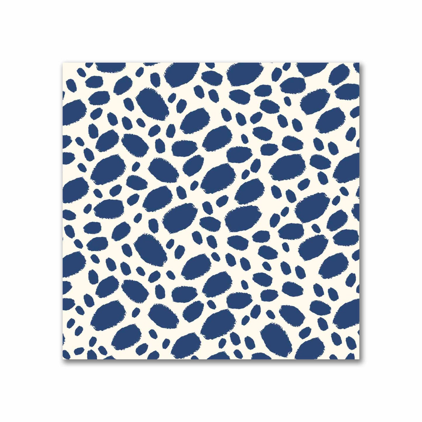 Pale Cream Cotton Sateen Fabric with Royal Blue Hand-painted Dab Motif Print | FACS-1293-092