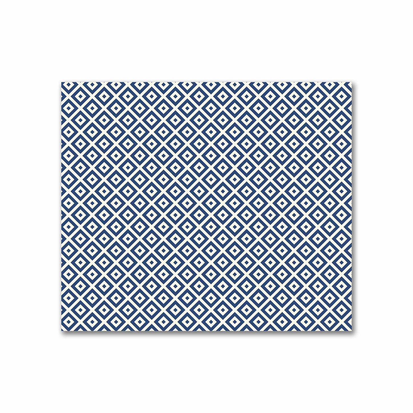 Pale Cream Cotton Sateen Fabric with Royal Blue Repeating Square Motif Print | FACS-1293-122